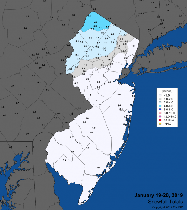 Snowfall map for January 19th-20th