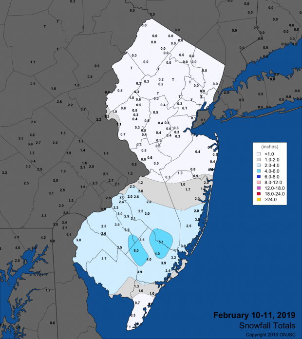 Snowfall map for February 10th-11th