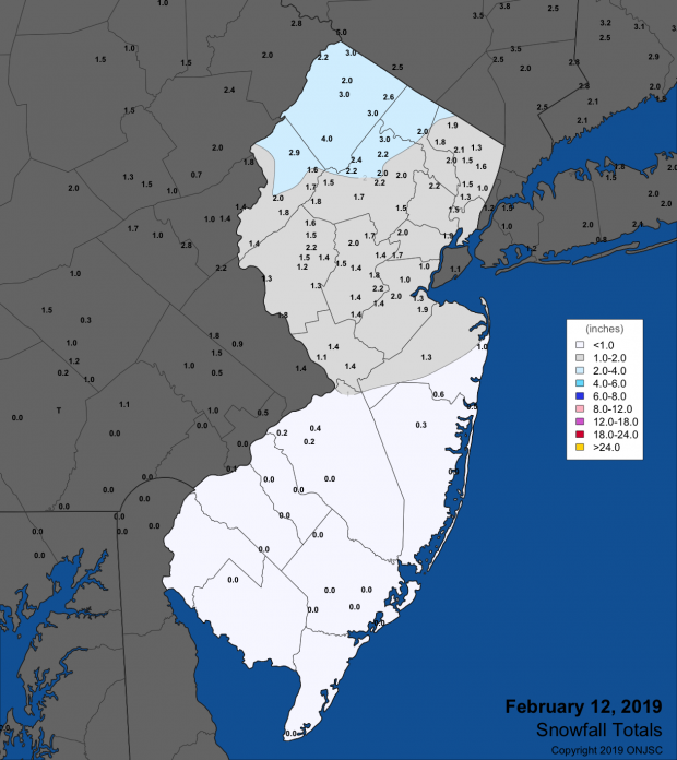 Snowfall map for February 12th