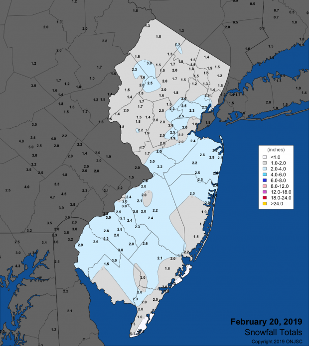 Snowfall map for February 20th