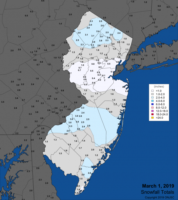 Snowfall map for March 1st