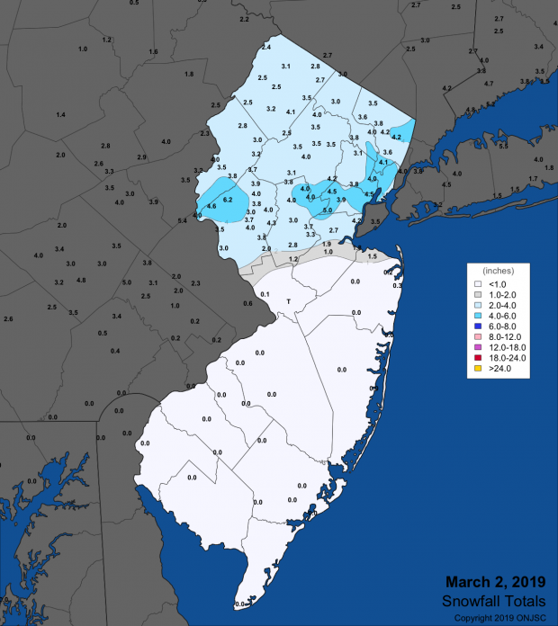 Snowfall map for March 2nd