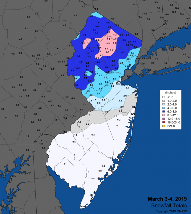 Snowfall map for March 3rd-4th